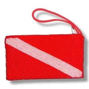 Red White Beaded Bag Zip Closure  Small Event Party Cocktail Glam